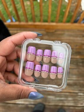 Nude and Lavender Rhinestone Press-On Nail Set